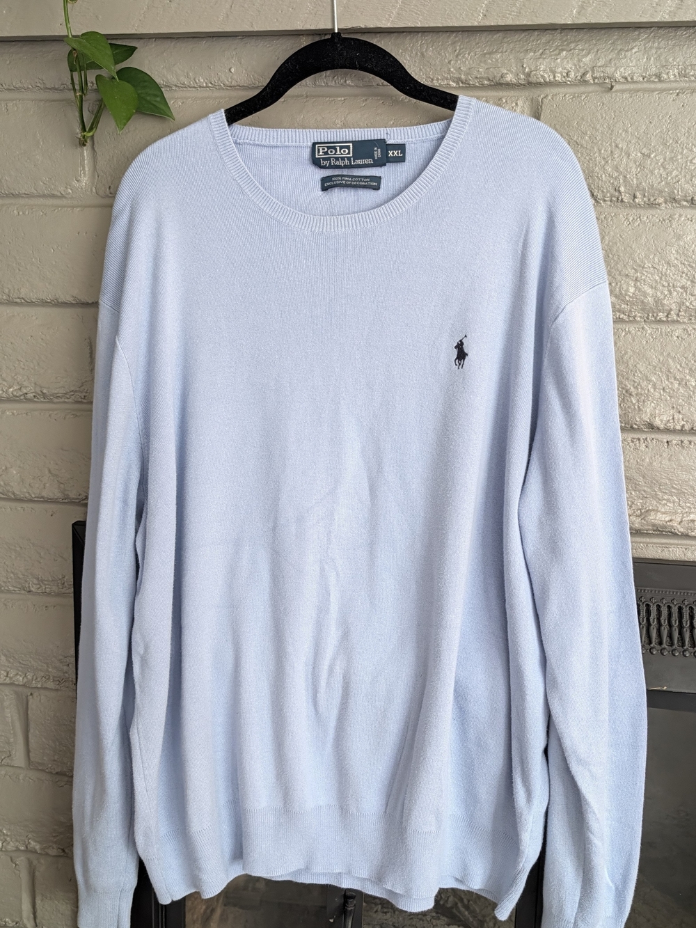 Vintage 2000s Polo by Ralph Lauren Men's Light Blue Crewneck Sweater